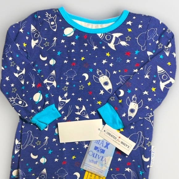 Navy Blue Space Print Pajama Set with Cozy Full-Body Design - Picture 3 of 5
